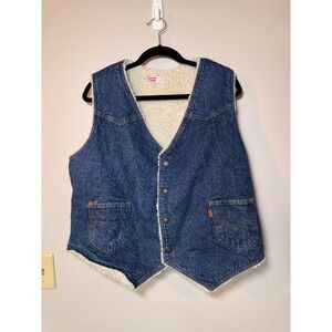 Levis Vintage Sherpa Lined Denim Vest Orange Tab XL Made in USA